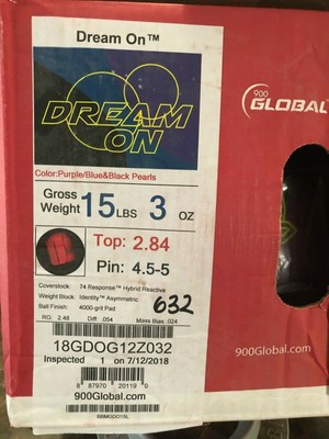15 LB GLOBAL 900 DREAM ON BOWLING BALL UNDRILLED BRAND NEW IN BOX NICE BALL