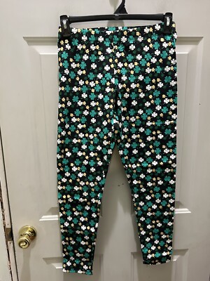 New!No Boundaries White, Green & Gold Clovers, St. Patrick's Day Leggings.M(7-9)