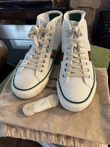 Gucci White Mesh 'Gucci Tennis 1977' High-Top Sneakers Mens