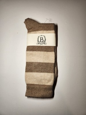 B.Studio (B.ella) Cashmere Wool Angora Blend Socks Beige Kahki Stripe