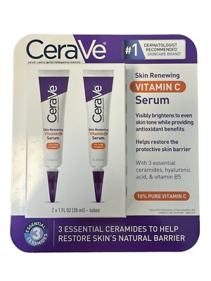 CeraVe Skin Renewing Vitamin C Serum 1 Fluid Ounce (Pack of 2). New!