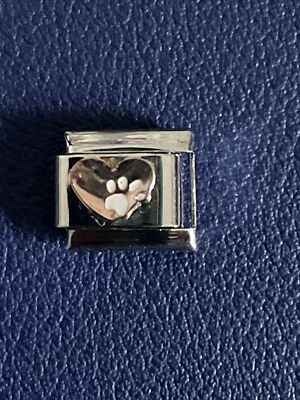 Rose Gold Love Heart And White Paw Print Charm Link For A Nomination Bracelet