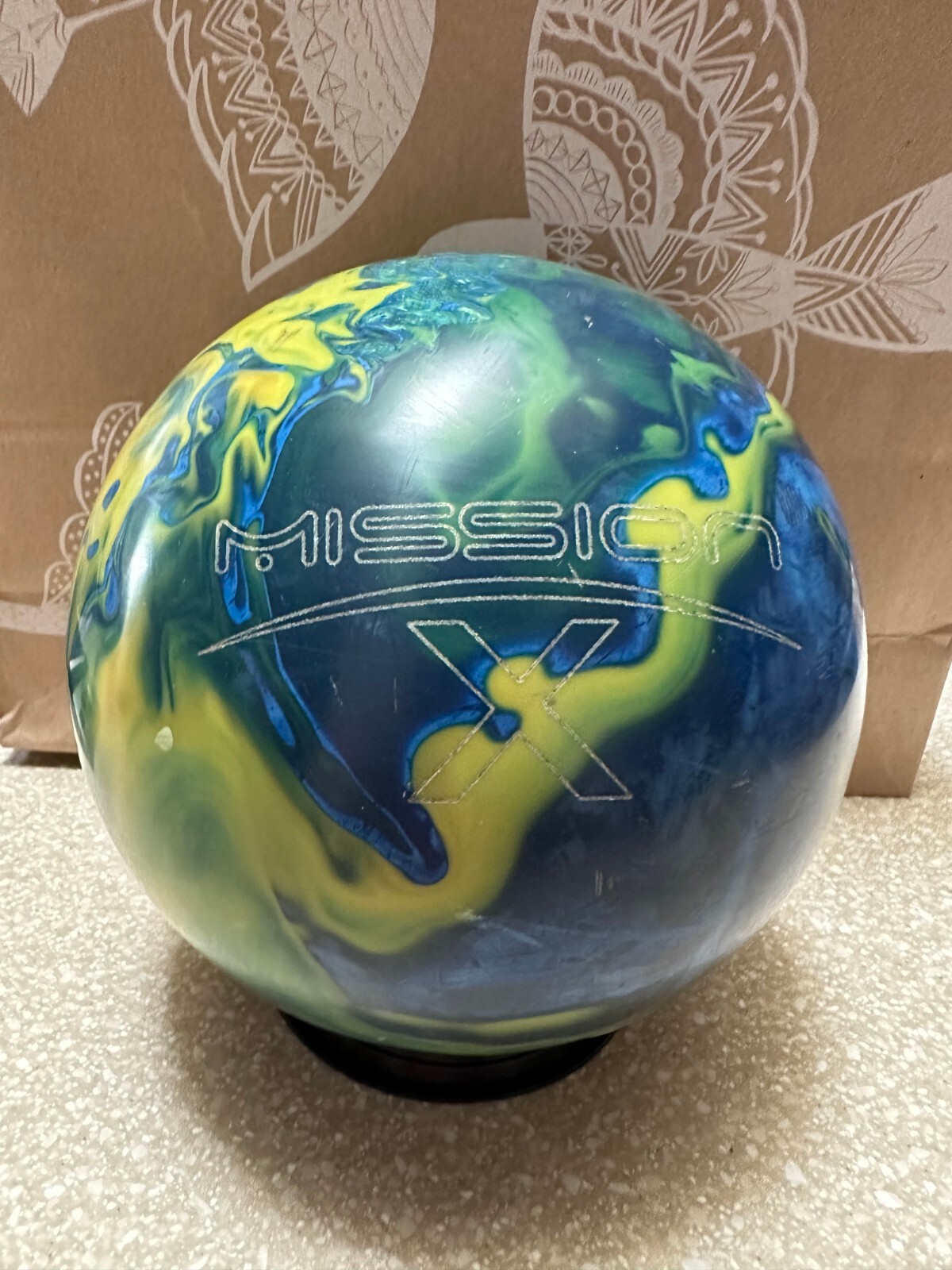 EBONITE MISSION X GREEN BLUE BOWLING BALL 14.10 lbs. USBC Made in USA (801, 279)