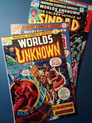 WORLDS UNKNOWN 4 issue lot #1, #6, #7 & #8 [Sinbad] 1973-'74