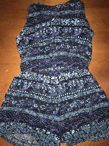 Girls ART CLASS Tank Romper w/ Navy Blue/Turquoise Floral/Paisley Print SZ 6/6x