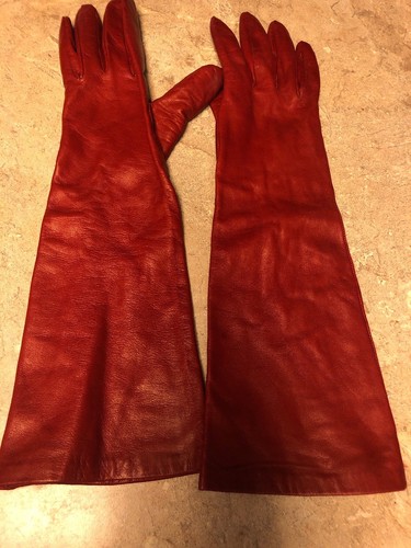 Vintage Red Soft Kid Leather 14 In Long Opera Gloves Silk Lined Sz 7 Pretty!