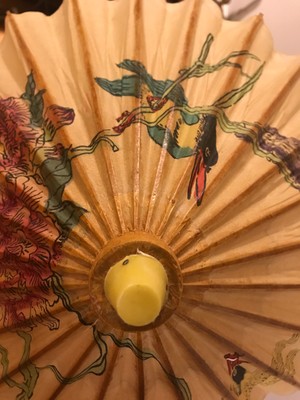 Vintage Chinese China Hand-Painted Paper Bamboo Umbrella #1 birds flowers 15