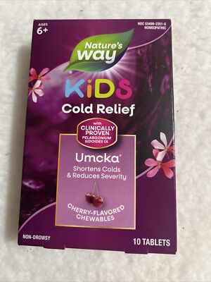 Nature's Way Kids Cold Relief Homeopathic Umcka Chewable Tablets, Cherry, 10 Ct