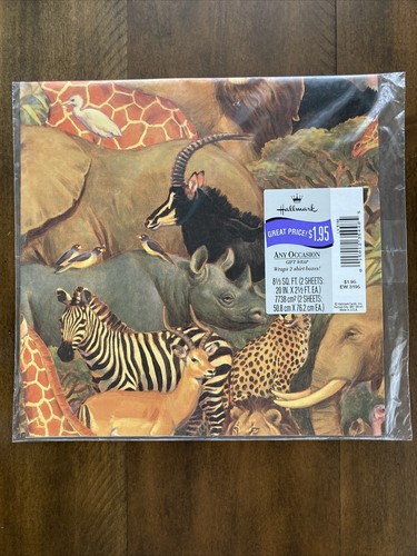NOS Vtg USA Made Hallmark Gift Wrapping Jungle Zoo Giraffe Animal Print Paper