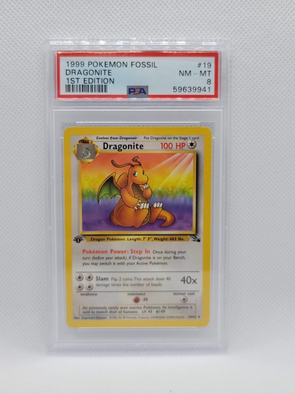 POKEMON FOSSIL SET NON HOLO 1ST EDITION DRAGONITE #19 PSA 8