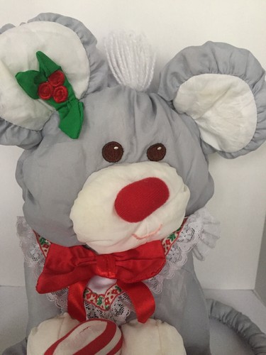VTG 1987 Puffalump Christmas Mouse Grey Candy Cane Bow Plush Fisher-Price Plush