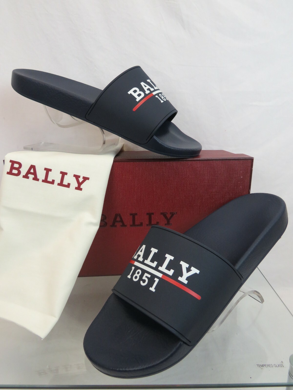 BALLY★素敵！SIMON BLUE INK RUBBER LOGO SANDALS BALLY SIMON BLUE INK RUBBER RED WHITE WEB LOGO SANDAL POOL