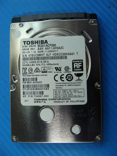 HP 255 G6 Toshiba 500GB SATA 2.5" 7200RPM HDD Hard Drive MQ01ACF050 724967-002