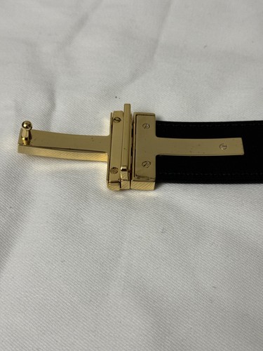TOM FORD $990 TOM FORD MEN’S BLACK LEATHER GOLD METAL T-BUCKLE DECORATED BELT 34”/85CM