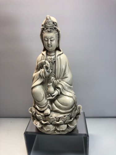 Large old Chinese Buddhism Dehua porcelain carving Signed  Buddha statue