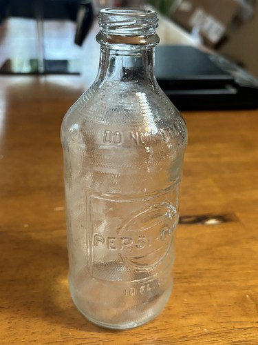 Vintage Pepsi Cola 10 oz Clear Glass Bottle Embossed Square