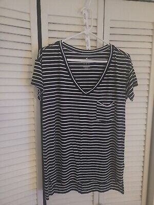American Eagle Soft & Sexy Black White Striped Soft Short Sleeve T-Shirt Size M