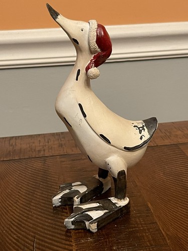 Tii Collections Christmas White Duck/Goose Figurine Red Santa Hat Unmarked