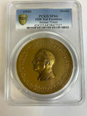 Rare 1933 Franklin Delano Roosevelt Official Inaugural Medal Slabbed PCGS SP64