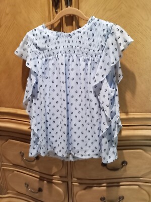 NWT Ann Taylor Factory sky blue/navy flowers baby doll lined sleeveless top L