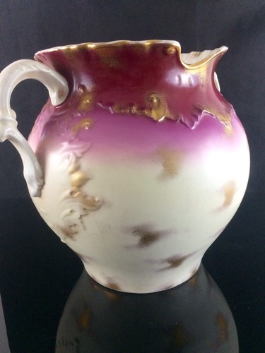 ANTIQUE MARKED HAND PAINTED HANDLED PINK GOLD PORCELAIN VASE