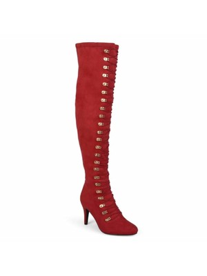 

JOURNEE COLLECTION Женские сапоги Red Trill с круглым носком на шпильке и застежкой-молнией на каблуке, Красный, TRILL