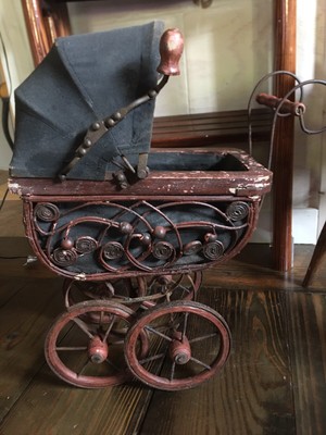 antique wooden baby stroller