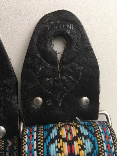 Vintage USA ACE Guitar Strap blue pattern leather back