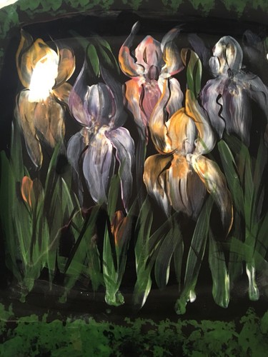 12”x12” beautiful “Iris” HAND PAINTED Platter