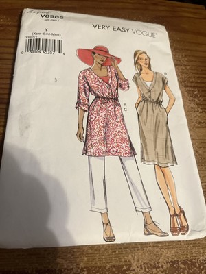 Vogue V8985 Tunic Dress Raglan Pants Misses XS-Med Sz 4-14 Uncut Pattern Coverup