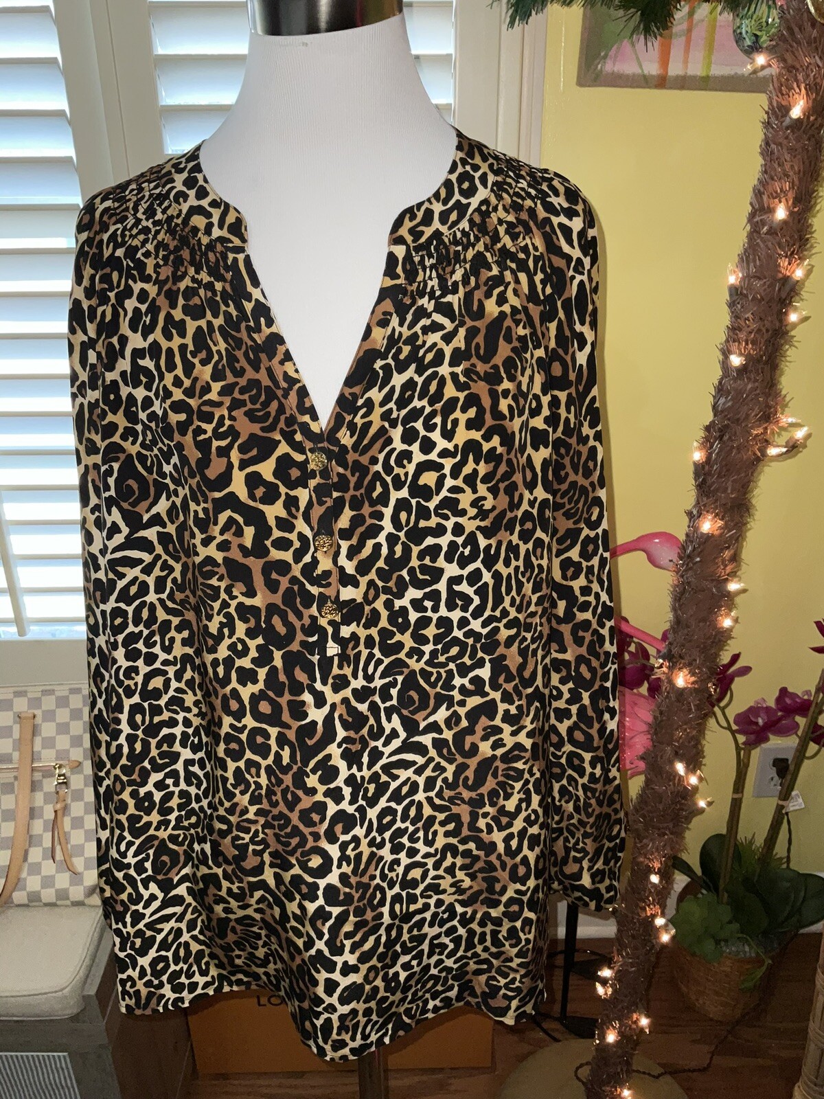 Pre-owned Lilly Pulitzer Elsa Silk Top ? Onyx My Favorite Spot Size S,m,l In Multicolor