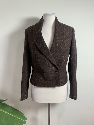 Anine Bing Jackets  Mae Cropped Double-Breasted Tweed Blazer, Size 0
