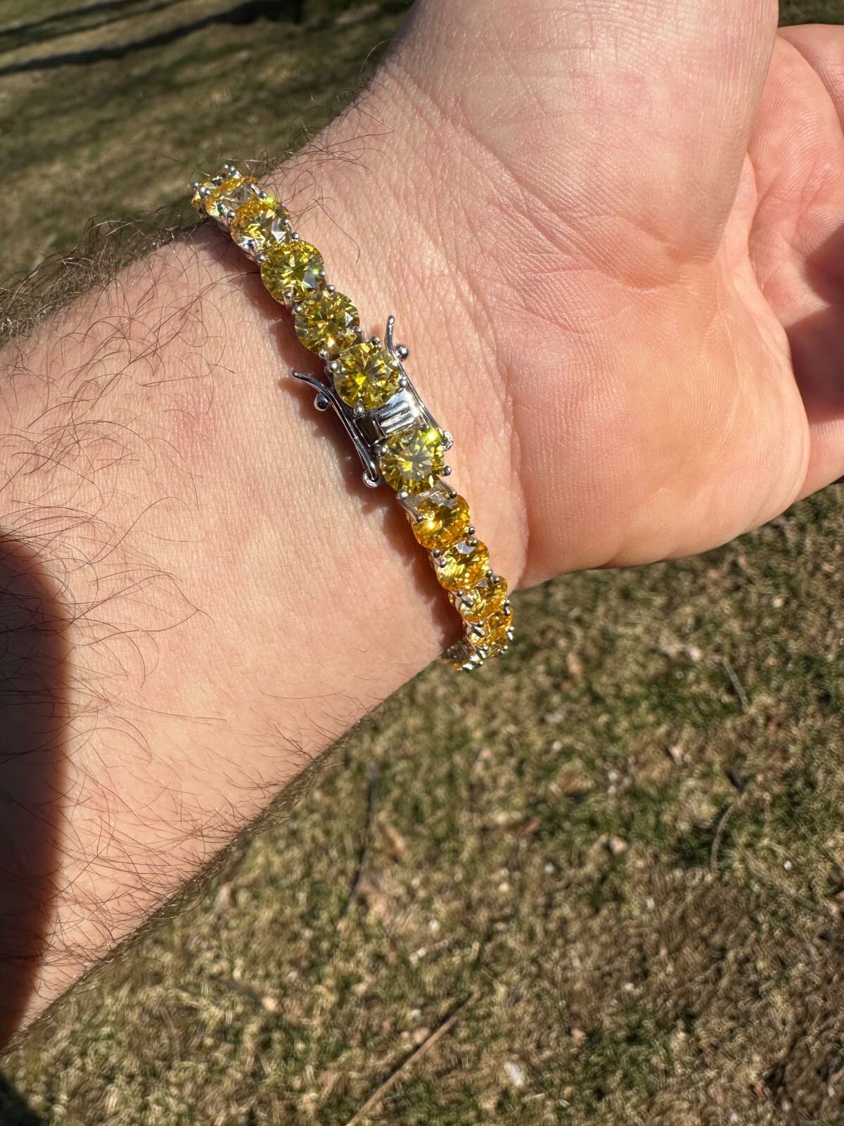 Pre-owned Silver Real Iced Canary Yellow Moissanite 7mm Tennis Bracelet 925  Diamond Tester