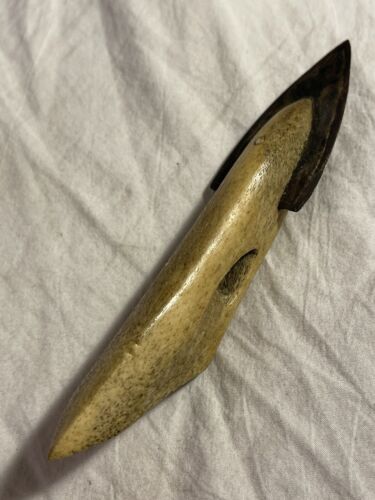 Early Authentic Inuit Bone and Iron Toggle Harpoon Tip antique primitive native