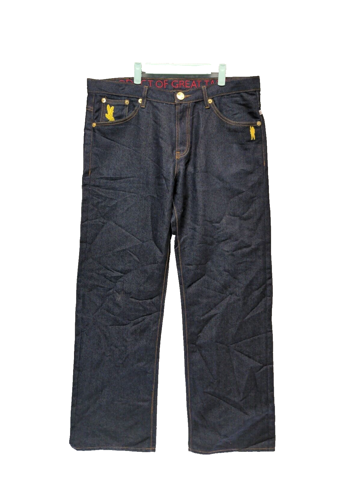 CAVI Men Jeans W38 L34 Mid Rise Straight Leg Solid Blue Dark