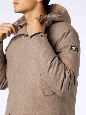 Pre-owned Mc2 Saint Barth Man Hooded Parka With Herringbone Print In White