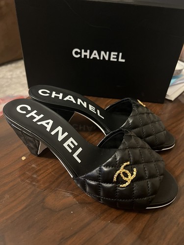 CHANEL CHANEL QUILTED BOOP MULE SANDALS CC LOGO, 37 & 41.5