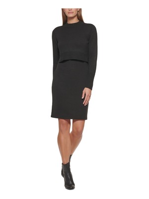

CALVIN KLEIN Женское черное вечернее платье-свитер длиной выше колена с длинными рукавами, Черный