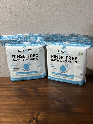 SCRUBZZ Bath Alternative Rinse Free Bath Sponges (2-Pack, 50 Sheets, new)
