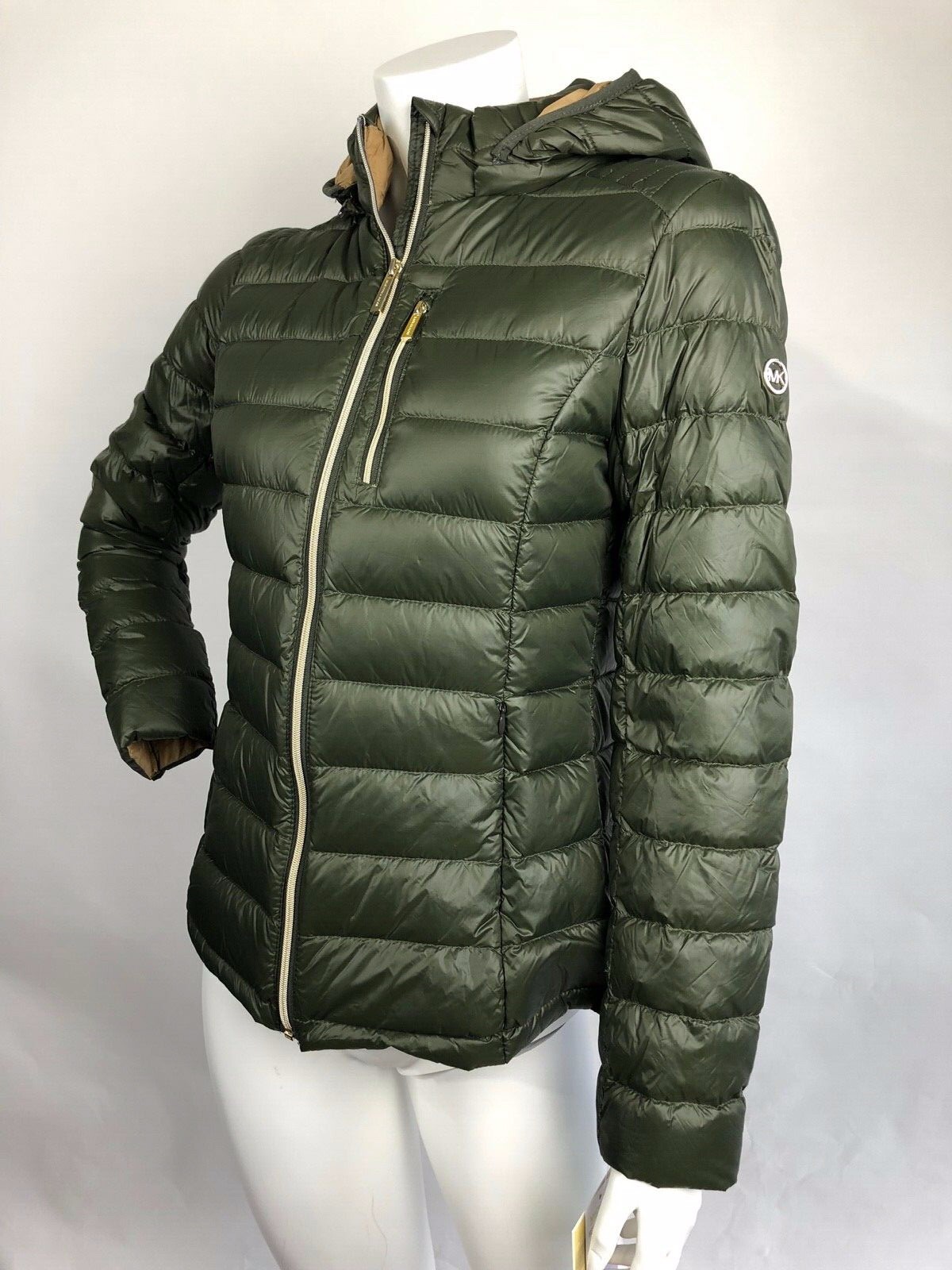 Pre-owned Michael Kors Womens  Packable Down Puffer Jacket Bubble Coat Hoody Green