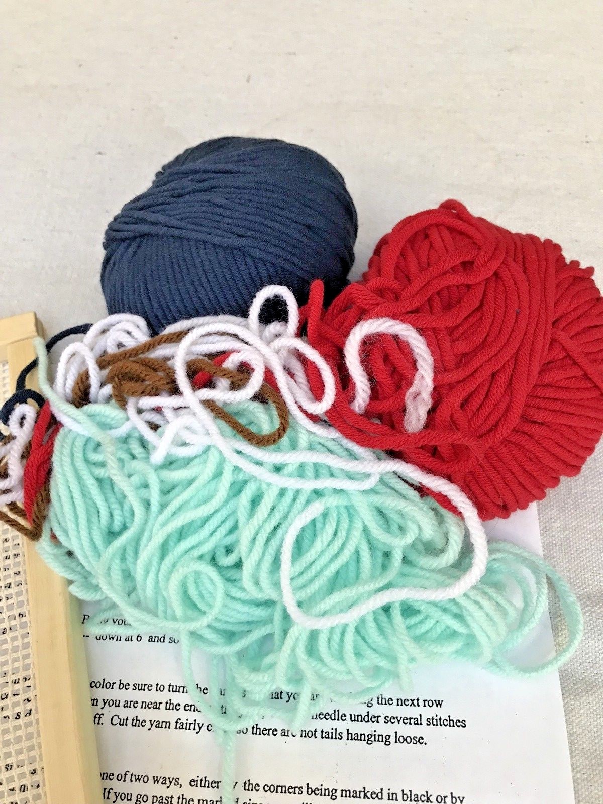 Part Completed Kid's Needlepoint Kit Baseball Theme with Canvas-Yarn-Directions