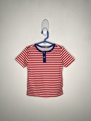 Millie & Max Henley Shirt Girls Size 3T Red White Short Sleeve Top
