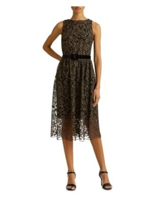 

RALPH LAUREN Женское черное платье с бархатным поясом без рукавов + расклешенное платье, Черный