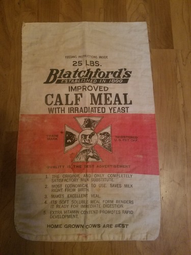 Blatchford Calf Meal Co Cloth Seed Bag Waukegan Illinois Cow & Bucket Cattle