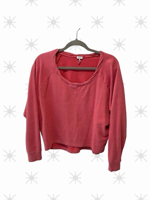Splendid Pink Coral Pullover Sweatshirt Top Cropped Scooped Neck Small