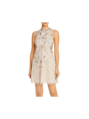 

AIDAN MATTOX Женское Белое Короткое Коктейльное Платье-футляр Без Рукавов с Круглым Вырезом, Белый