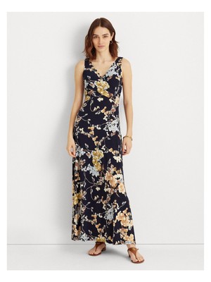 

LAUREN RALPH LAUREN Женское темно-синее платье макси без рукавов Petites, Navy