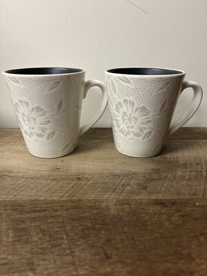 2 Noritake Color Wave Graphite Coffee Cups Mugs Flower