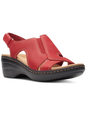 

КОЛЛЕКЦИЯ ОТ CLARKS Женские красные кожаные босоножки Merliah на танкетке с круглым носком, 10 м, Красный, 26165254