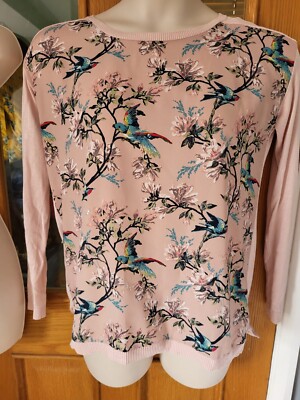 OASIS HUMMINGBIRD ORIENTAL BIRD PRINT SILKY FRONT TOP JUMPER BACK SIZE 14 16